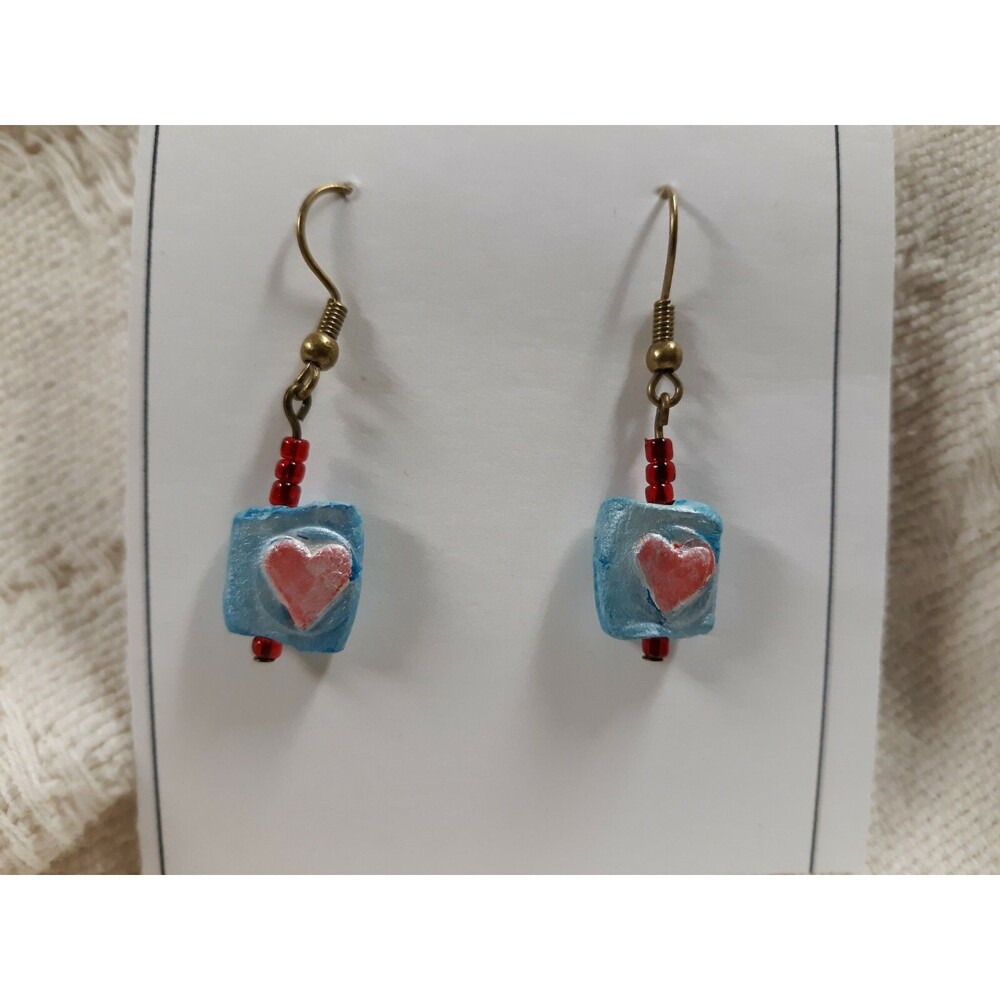 Handmade Ceramic Earrings Blue earrings heart earrings handmade clay earrings